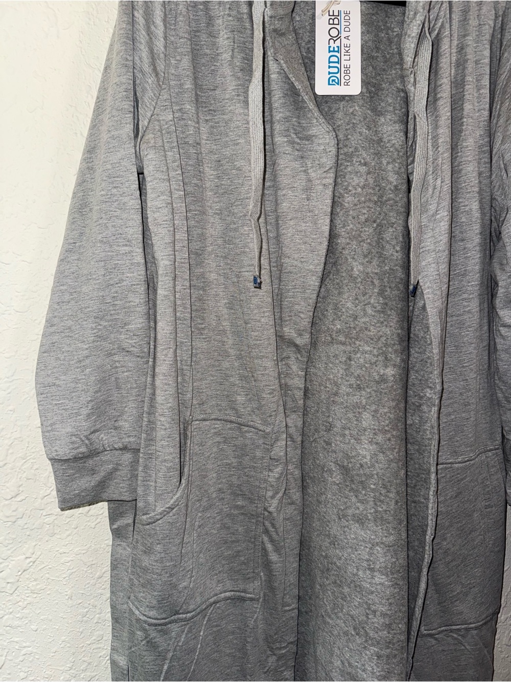 Men's Light Gray Hooded Plush Robe with Belt - Picture 7 of 11